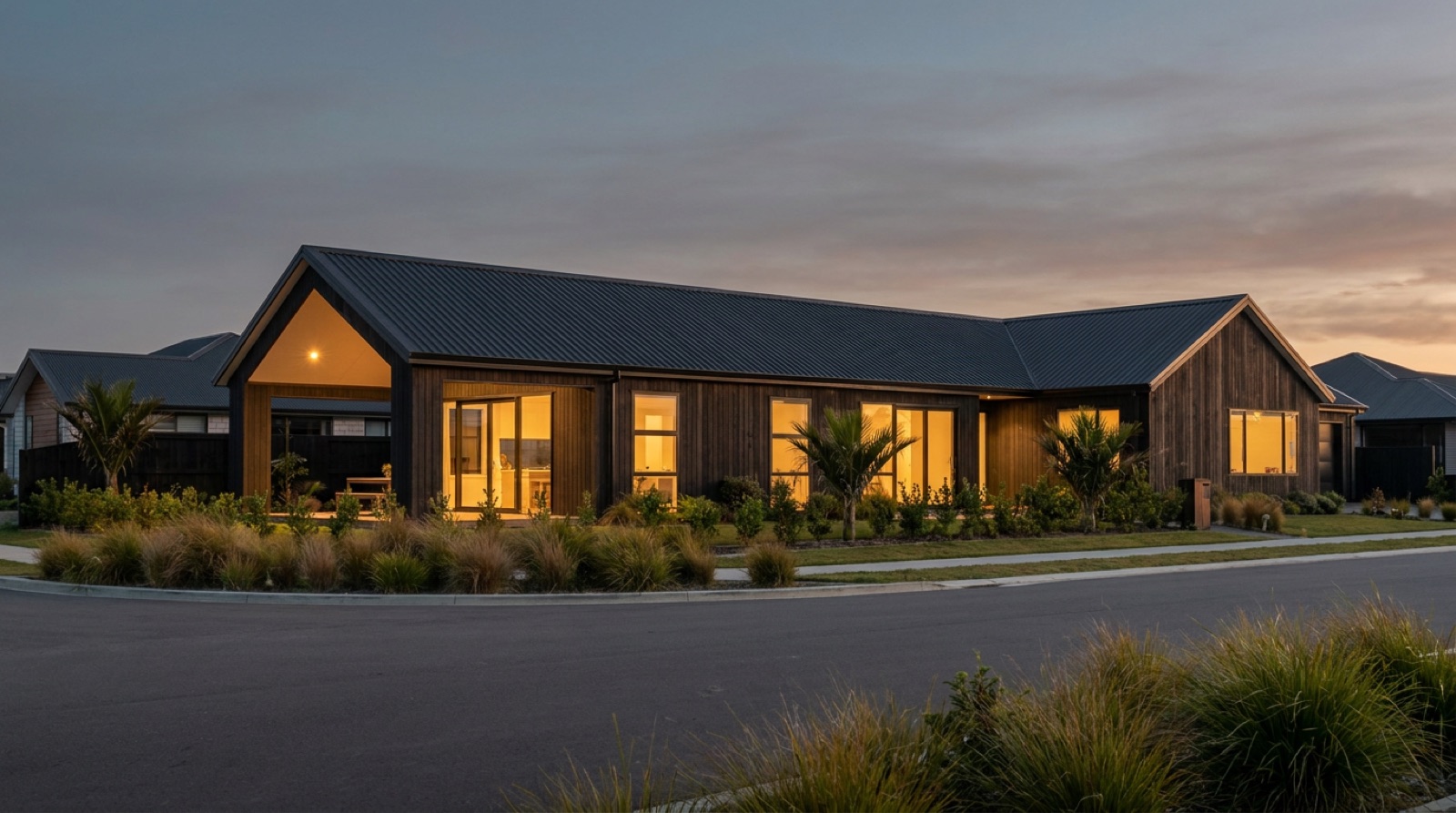 Nikau 205 street elevation at dusk